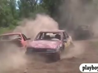 Demolition Derby With inviting Badass Babes And Gun Shooting