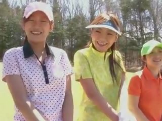 Golf harlot gets teased and creamed by two adolescents