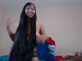 Perky Long Haired Asian Striptease and Hairplay: HD dirty clip 7a