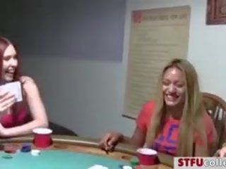 Coeds Loves Making Up Each Other On Top Of The Poker Table