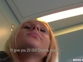 Big boobs amateur creampie on the train