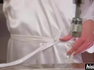 Adorable teen masturbates with a water tap