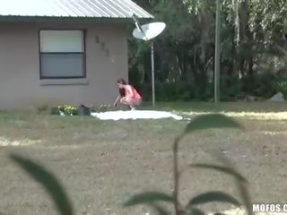 Huge tits gardener gets fucked POV style outdoor